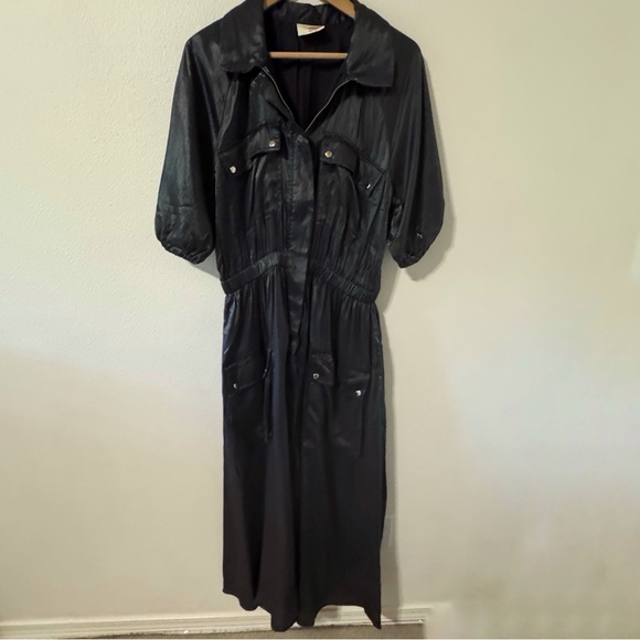 Anthropologie Samant Chauhan Utility Shirt Dress Metallic Slate Maxi Pocket-LP - Picture 2 of 12
